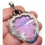 Opalite and Garnet Gemstone Angel Wing Sterling Silver Pendant 01